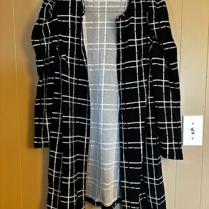 SHEIN Gray and White Plaid Cardigan
